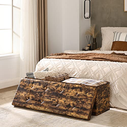 43 Inches Rustic Brown Folding Storage, Gold Faux Leather Ottoman Bed