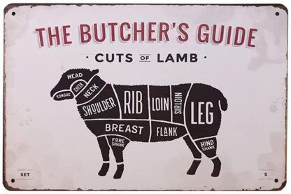 8x12 inch Lamb The Butcher's Guide Series Metal Tin Sign Retro Vintage Wall Plaque for Restaurant Kitchen Farmhouse Wall Decor