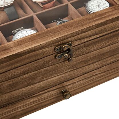 8-Slot Rustic Walnut Solid Wood Watch Box, Watch Case with Pillows, Glass Lid, for Men - Image 5