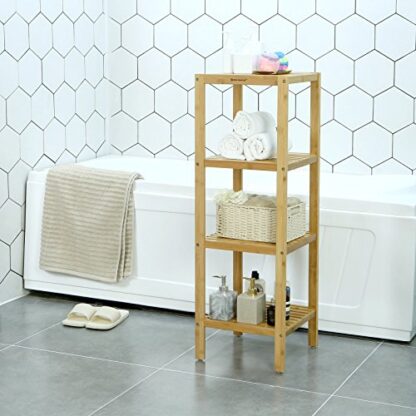 Natural Bathroom Shelf 4-Tier Multifunctional Storage Rack Shelving Unit 38.6 x 13 x 13 Inches - Image 6