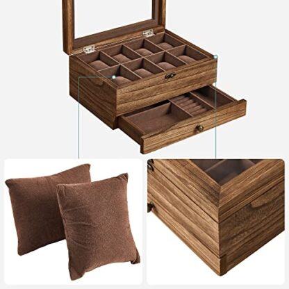 8-Slot Rustic Walnut Solid Wood Watch Box, Watch Case with Pillows, Glass Lid, for Men - Image 4