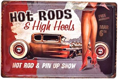 8" x 12" Hot Rod Garage Girl, Metal Tin Sign, Vintage Art Poster Plaque Garage Home Wall Decor