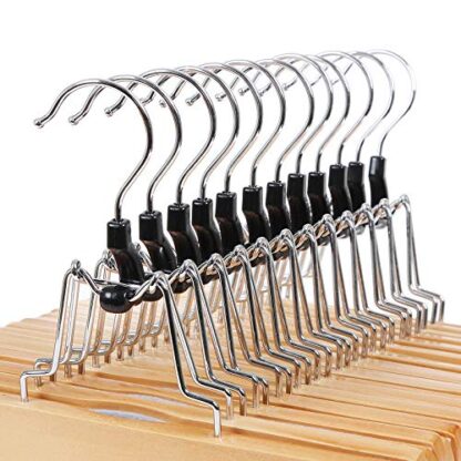 12 Pack Natural Wooden Pants Hangers, Premium Solid Wood with Non-Slip Felt, Hold Pants Tightly, Smooth Finish Wood Skirt Hangers - Image 3