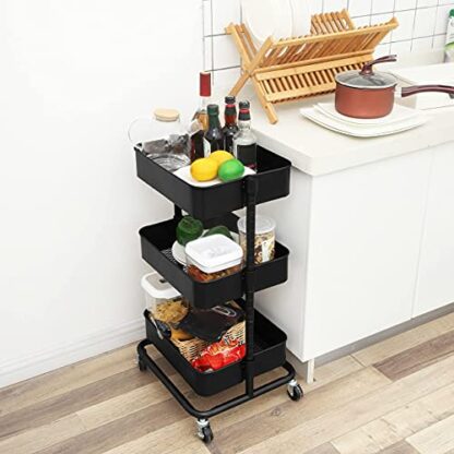 3-Tier Bronze Metal Rolling Cart, Utility Cart, Kitchen Cart with Adjustable Shelves, Storage Trolley with 2 Brakes, Easy Assembly, for Kitchen - Image 3