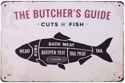 8x12 inch The Butcher's Guide Series Fish Metal Tin Sign Retro Vintage Wall Plaque for Restaurant Kitchen Farmhouse Wall Decor