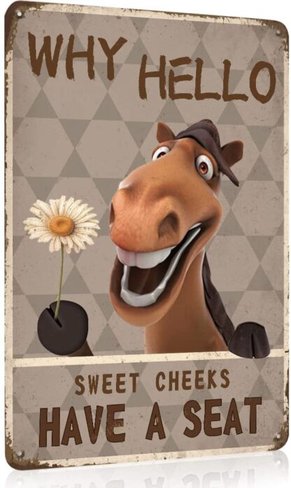 8x12 inch Sweet Cheeks Horse Wall Decor Sign, Hello Decorative Metal Sign Funny, Cheeky Horse Retro Poster Paintings Cute Hello Horse Decoration Home