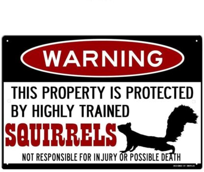 8x12 inch Squirrel Sign,Funny Metal Signs,Protected by Squirrels,Squirrels Warning Sign,Pet Squirrel,Beware of Squirrel Sign Tin Sign