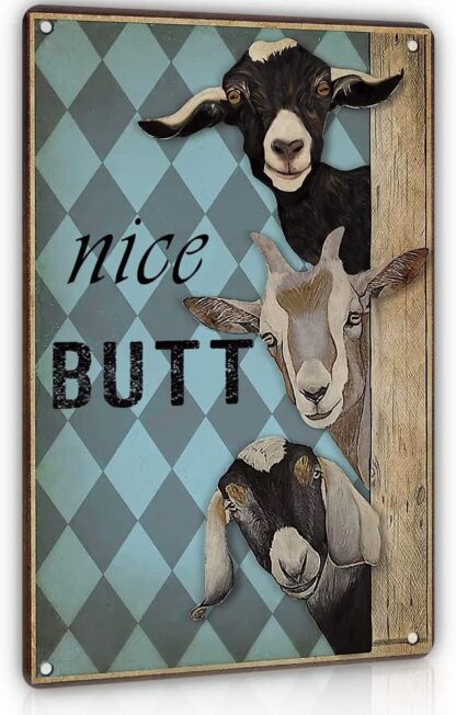 8x12 inch Nice Butt Goats Tin Sign Wall Art, Funny Vintage Retro Poster Paintings Metal Sign Cute Goats Decor Home Decor Cafe Restaurant