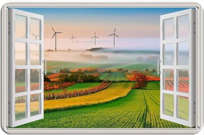 8x12 inch Retro Tin Sign Landscape Scene Window Road Nature Garden Metal Tin Sign Wall Decor for Home Cafes Pubs Club Sign Gift Plaque Metal Tin