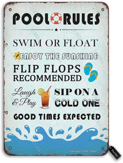 8x12 inch Pool Rules No Running No Peeing No Pushing No Whining Tin Retro Look Decoration Poster Sign for Home Swimming Pool River Beach