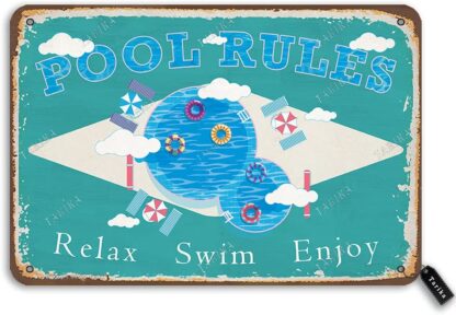 Pool Rules 8X12 Inch Tin Retro Look Decoration Painting Sign for Home Swimming Pool River Beach Farmhouse Garden Outdoor Funny Wall Decor