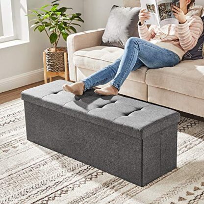 43 Inches Dark Gray Folding Storage Ottoman Bench Storage Chest Foot Rest Stool with Wooden Divider, Holds up to 660 lb - Image 3