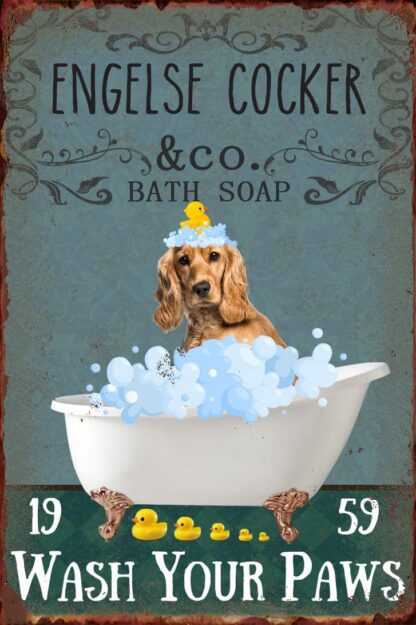 8x12 inch Bathroom Metal Tin Sign Cocker Spaniel Wash Your Paws Wall Decor Metal Plaques for Home Bars,Restaurants,Cafes Pubs