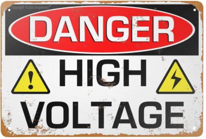 8x12 inch Tin Sign -Danger HIGH Voltage- Vintage Style Bar Pub Garage Hotel Diner Cafe Home Iron Mesh Fence Farm Supermarket Mall Forest Garden Door Wall