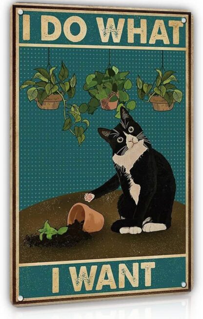 8x12 inch Funny Black Cat Decor Metal Tin Sign- I Do What I Want - Cute Cat Funny Metal Poster Wall Art Decor Sign for Bathroom, Garden, Home Decor