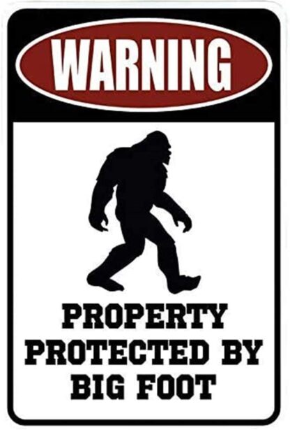 8x12 inch Funny Metal Sign Tin Sign Wall Decor Decorative Sign Iron Painting for Yard Garage Man cave. Warning Property Protected by Big Foot