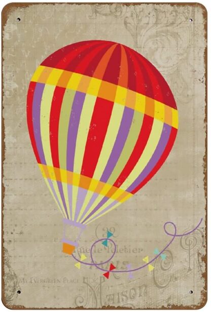 8x12 inch Vintage Hot Air Balloon Nursery Art Nursery Art Home Decor Playroom Decor Vintage Art Photography Prop Novelty Retro Metal Tin Sign Plaque