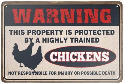 8x12 inch Retro Metal Tin Sign Chickens Warning The Chickens Cage Rules Aluminum Sign for Home Bar Wall Art Decor