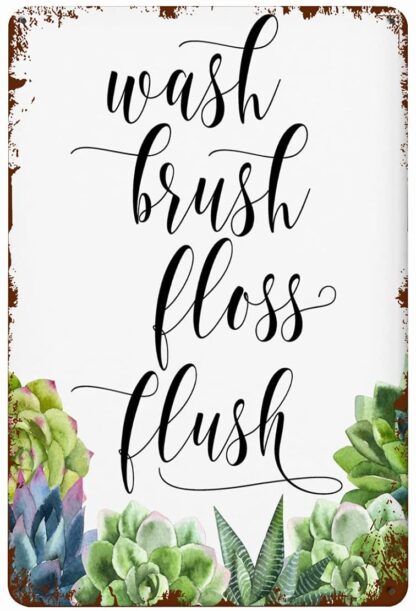 8x12 inch Wash Brush Floss Flush Printable Bathroom Decor Cactus Print Farmhouse Sign Bathroom Wall Art Succulent Home Decor Quotes Prints Bathroom