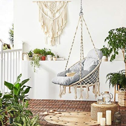 Cloud White and Gray Hanging Chair, Hammock Chair with Large, Thick Cushion, Swing Chair, Holds up to 264 lb, for Terrace, Balcony, Garden, Living Room - Image 9