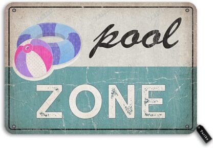 Pool Zone 8X12 Inch Tin Retro Look Decoration Art Sign for Home Swimming Pool River Beach Farmhouse Garden Outdoor Funny Wall Decor