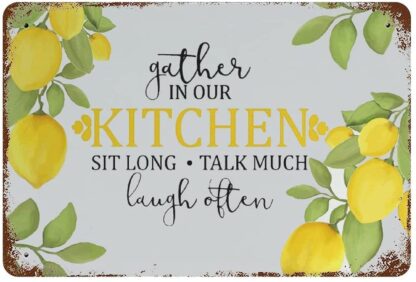 8x12 inch retro Yellow Lemons Gathered in Our Kitchen tin sign metal poster plaque decoration bar cafe home garage cave club garden Funny