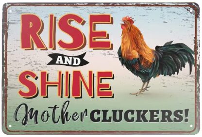 8x12 inch Retro Metal Tin Sign Rise and Shine Mother Cluckers Aluminum Sign for Home Bar Wall Art Décor