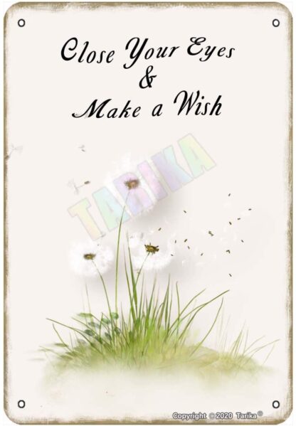 8" x 12" Close Your Eyes & Make A Wish Dandelion Quote for Home,Living Room,Bedroom,Farmhouse,Garden,Club Metal Vintage Tin Sign Wall Decoration