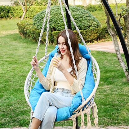 Cloud White and Blue Hanging Chair, Hammock Chair with Large, Thick Cushion, Swing Chair, Holds up to 264 lb, for Terrace, Balcony, Garden, Living Room - Image 8