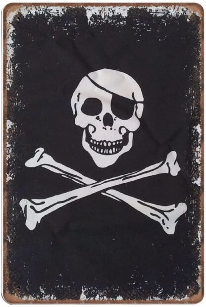 8x12 inch Jolly Roger Skull and Crossbones Tin Signs Retro Funny Metal Sign Vintage Poster Wall Art for Kitchen Garden Bathroom Farm Home Coffee Decor