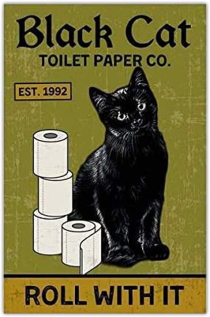 8x12 inch Black Cat Metal Tin Signs,Funny Bathroom Roll with It Vintage Tin Signs Man Cave Home Bar Bathroom Cafe Wall Decor