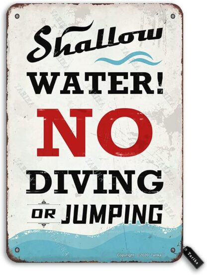 8x12 inch Shallow Water No Diving Or Jumping Pool Warning Caution Tin Retro Look Decoration Painting Sign for Home Swimming Pool River Beach Farm