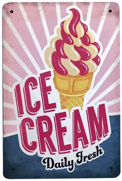 8x12 inch Ice Cream Metal Tin Sign Retro Vintage Wall Plaque for Bar Cafe Restaurant Home Decor