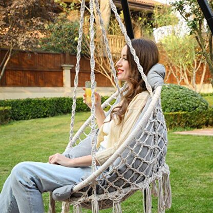 Cloud White and Gray Hanging Chair, Hammock Chair with Large, Thick Cushion, Swing Chair, Holds up to 264 lb, for Terrace, Balcony, Garden, Living Room - Image 5