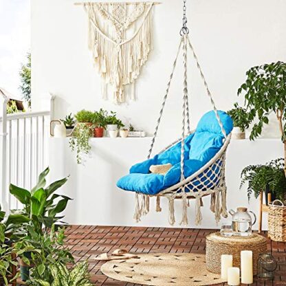 Cloud White and Blue Hanging Chair, Hammock Chair with Large, Thick Cushion, Swing Chair, Holds up to 264 lb, for Terrace, Balcony, Garden, Living Room - Image 6