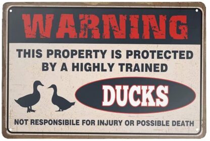 8x12 inch Retro Metal Tin Sign Duck Warning The Duck Cage Rules Aluminum Sign for Home Bar Wall Art Decor