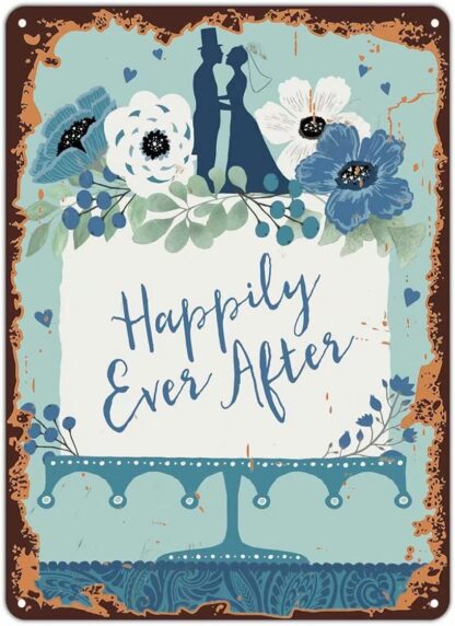 8x12 inch Metal Tin Sign Retro Wall Decor,Wedding Happily Ever After Bride and Groom,Farmhouse Sign Country Farm Kitchen Wall Home Garden Decor Art Signs