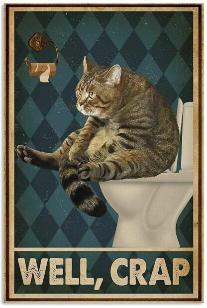 8x12 inch cat on toilet Metal Sign Poster Home Bar Coffee Kitchen Wall Decor Vintage Metal Tin