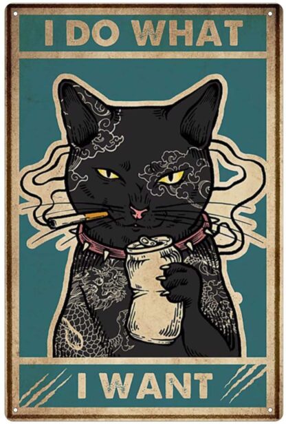 8x12 inch Black Cat Smoking Tin Sign Vintage What I Do Bathroom Toilet Bar Club Cafe Family Restaurant Wall Decoration