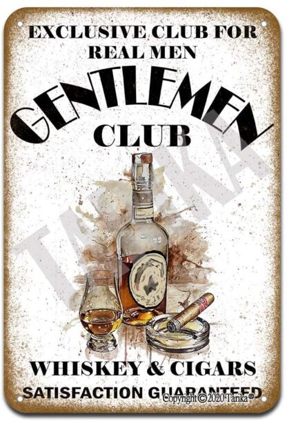 8" x 12" Gentlemen Club Metal Signs Whiskey & Cigar Retro Bar Decor Club Decor Home Wall Decoration Plaque