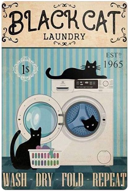 8x12 inch Black Cat Tin Sign Retro Metal Sign Washing Machine Black Cat Cafe Bar Club Wall Plaque Poster Decoration