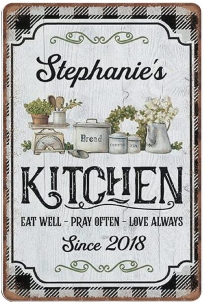 8x12 inch Eat Well Pray Often Love Always Tin Signs, Cooking Lover Gift for Wife, Girlfriend Funny Metal Sign Vintage Poster Wall Art Kitchen Garden