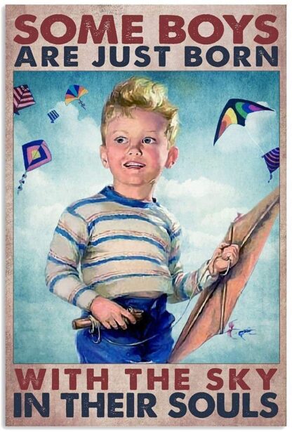 8x12 inch Kite-Flying Boy Retro Poster Metal Tin Sign, Some Men are Just Born with The Sky in Their Souls Suitable for Home Garage Bar Sign Cafe Farm