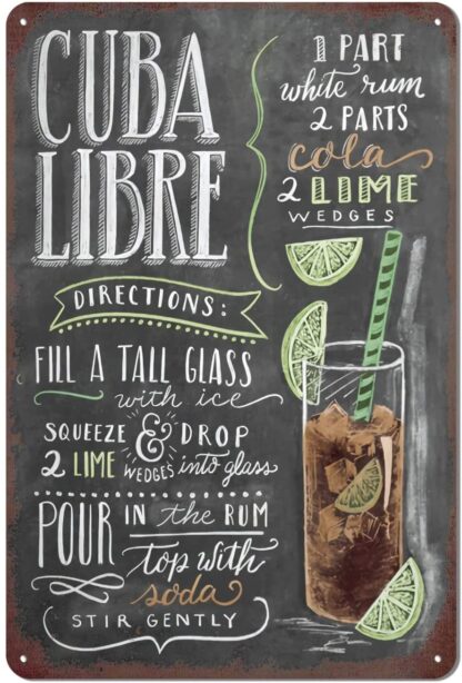 8x12 inch Vintage Cocktail Tin Sign, Cocktail Recipe Metal Tin Sign, Cocktail Sign Bar Home Decoration