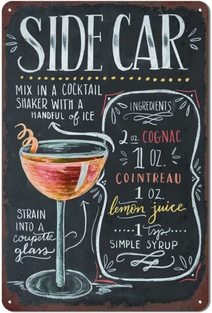 8x12 inch Vintage Cocktail Tin Sign, Cocktail Recipe Metal Tin Sign, Cocktail Sign Bar Home Decoration