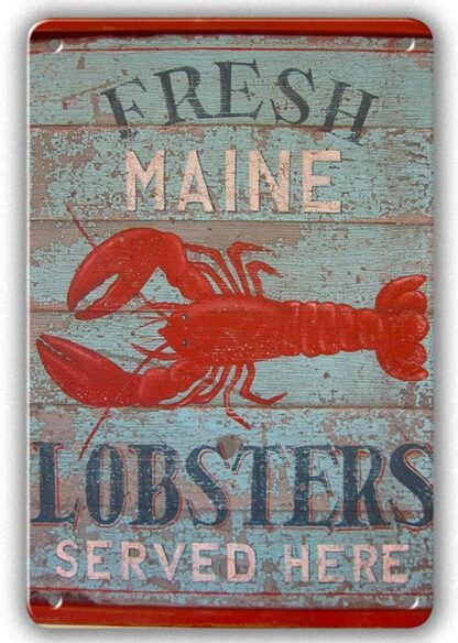 8x12 inch Fresh Maine Lobsters Vintage Metal Tin Sign Sea Food Fishery Metal Sign Wall Plaque Poster