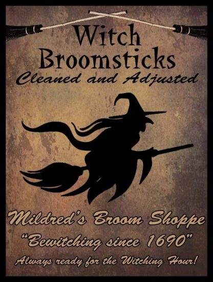 8x12 inch Retro Vintage Witch Broomsticks Serviced Here Halloween Home Bar Pub Kitchen Restaurant Wall Deocr Plaque Signs