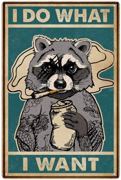 8x12 inch Raccoon Beer Tin Logo Vintage Beer Poster Fun Bathroom Toilet Bar Club Cafe Wall Decoration