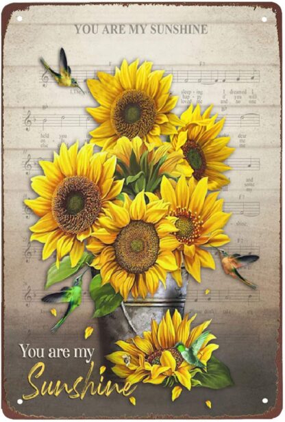 8x12 inch Metal Sign Sunflower and Hummingbirds You are My Sunshine tin Sign Vintage Wall Decoration Home Garden Kitchen Art Sign