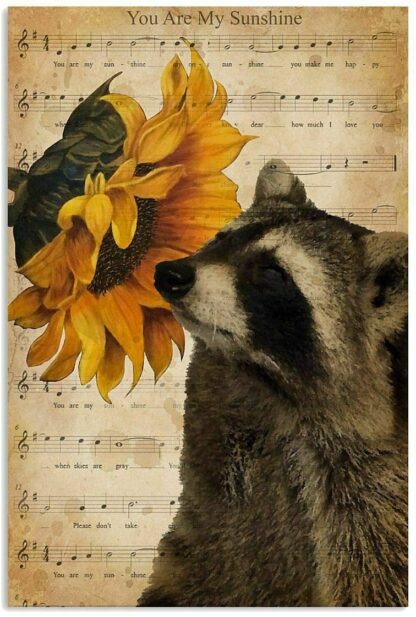 8x12 inch Raccoon Sunflower You are My Sunshine Song Poster Retro Painting Tin Sign for Street Garage Family Cafe Bar People Cave Bathroom Wall Decoration